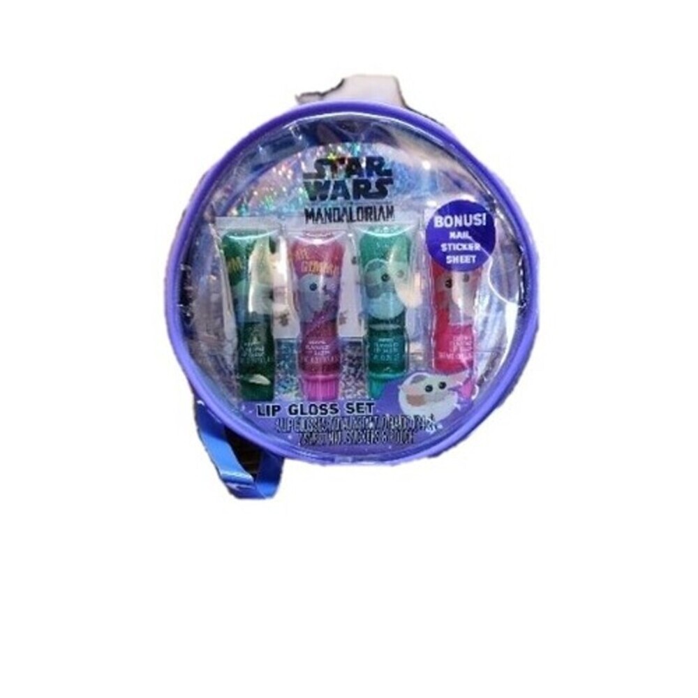Star Wars Mandalorian Set 4 Lip Gloss, 1 Sheet Nail Stickers New Sealed